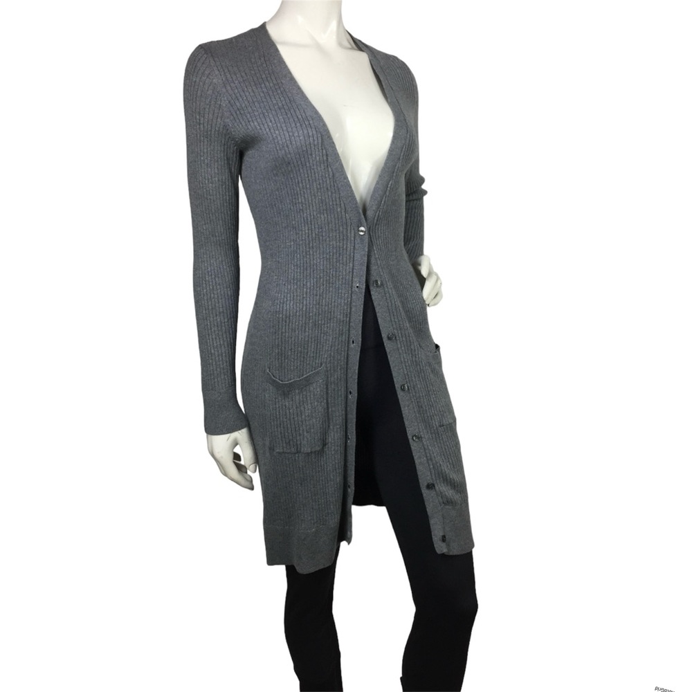 STYLUS Grey Ribbed Duster V Neck Long Line Cardigan L